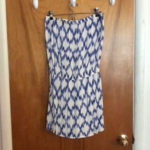 White and Blue Strapless Tube Top Dress